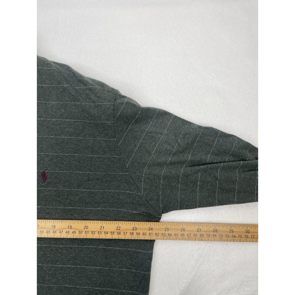 Ralph Lauren Polo Shirt Mens L Green Striped Long Sleeve Golf Rugby 100% Cotton - Picture 4 of 6